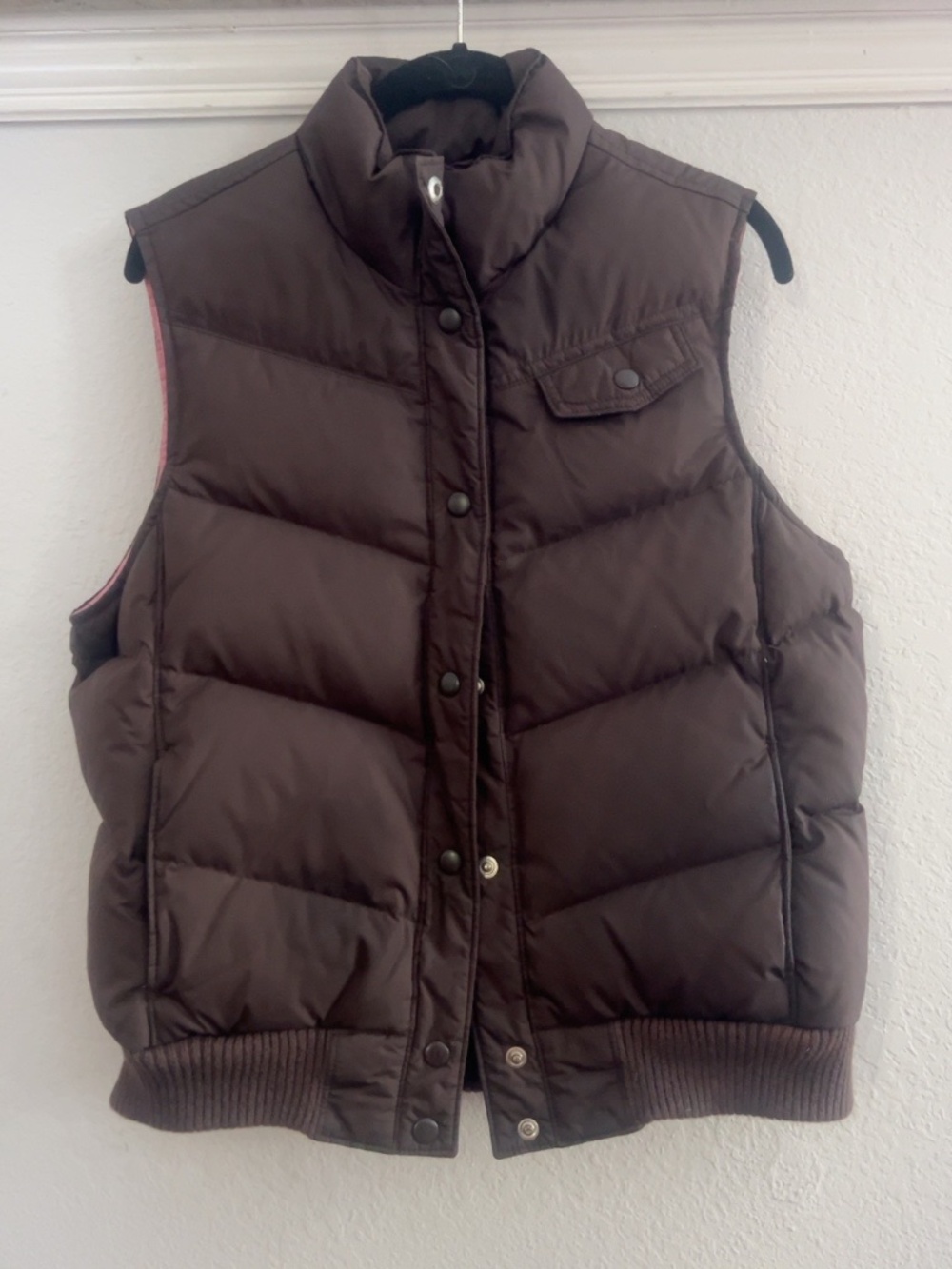 GAP Brown Puffer Vest Pink Lining Women’s Large Y2K